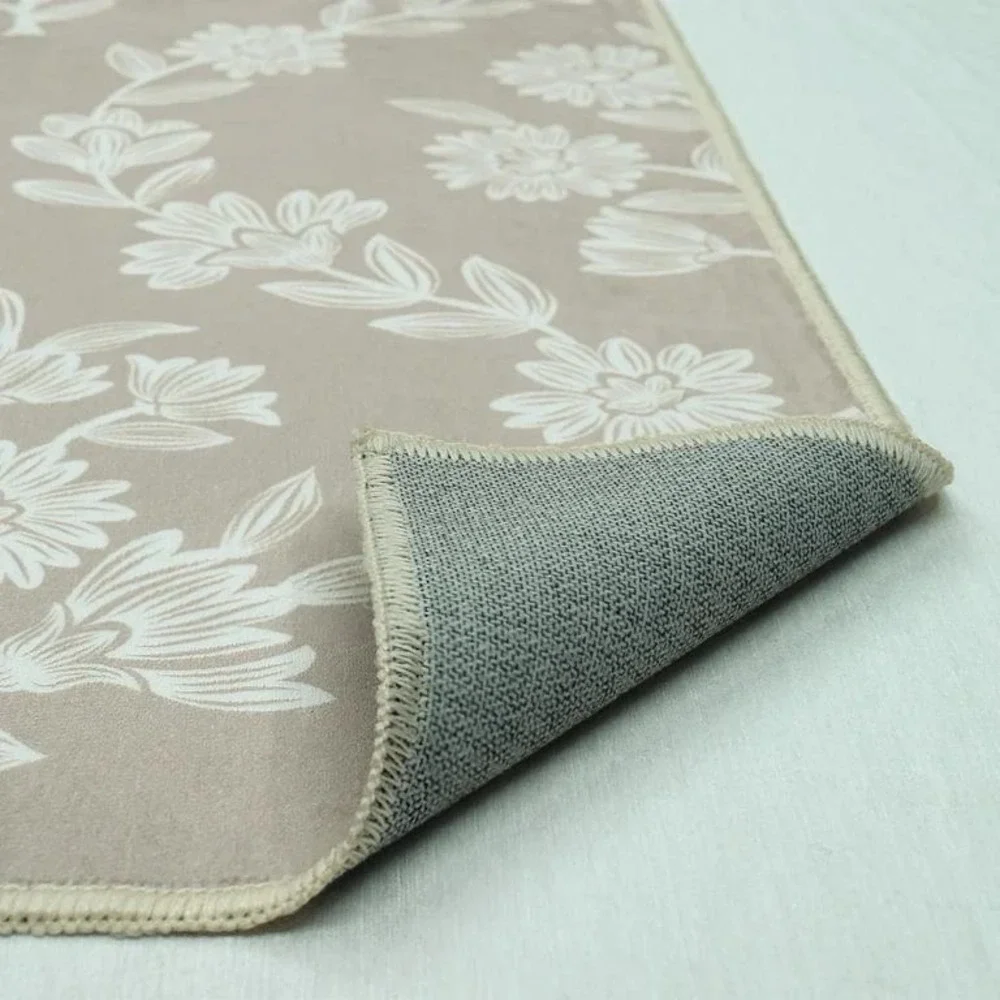 My Texas House Taupe Flower Damask Washable Indoor Area‎ Rug 2x3